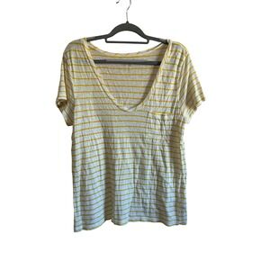 Studio‎ II Womens Striped T Shirt Deep V-Neck Short Sleeve Casual Top Pocket Tee
